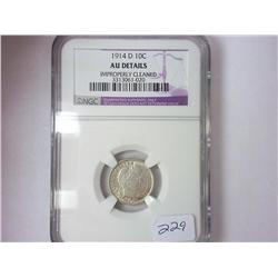 1914-D BARBER DIME NGC (AU DETAILS)