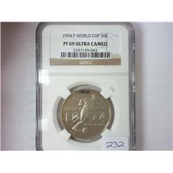 1994-P WORLD CUP HALF DOLLAR NGC PF69 ULTRA CAMEO