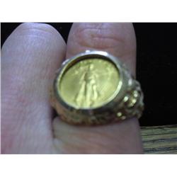 GOLD NUGGET RING W/ 1986 $5  1/10 OZ US GOLD COIN
