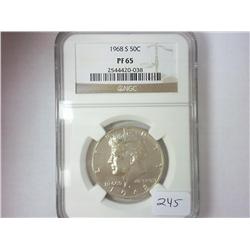 1968-S 40% KENNEDY HALF DOLLAR NGC PF65