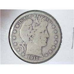1911-S BARBER HALF DOLLAR (VERY GOOD)
