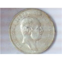 1913-E GERMAN SAXONY 3 MARK SILVER (EXTRA FINE)