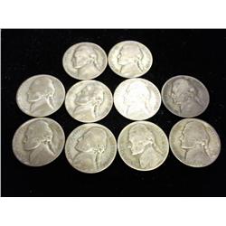 10 ASSORTED 35% SILVER WAR NICKELS .5626 OZ ASW