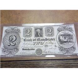 1837 BANK OF MANCHESTER $2 NOTE (GEMM CU)