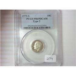 1979-S TYPE 2 ROOSEVELT DIME PCGS PR69DCAM