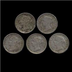 1892-1900 Hong Kong 5c 5pcs VF/AU (COI-8615)