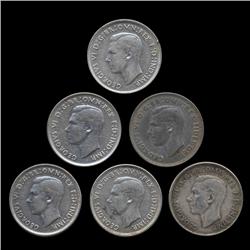 1942-51 Australia Florin 6pcs XF/AU (COI-8616)