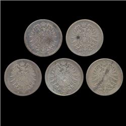 1875 Germany 1 Mark Better Grade 5 Pcs 4 Mints (COI-8016)