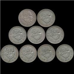 1947-48 Mexico 1 Peso 9pcs XF/AU (COI-8640)