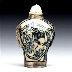 Handmade Tibet Silver Porcelain Snuff Bottle (ANT-1424)