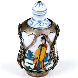 Tibetan Silver Painted Porcelain Snuff Bottle (ANT-1421)