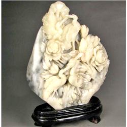 Chinese Shoushan Stone Statue Crane & Peony (ANT-1465)