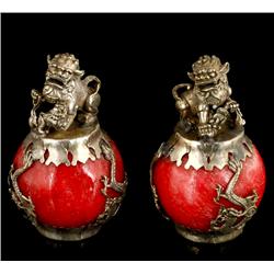 Pair Of Chinese Jade Foo Dog Statues (ANT-1373)