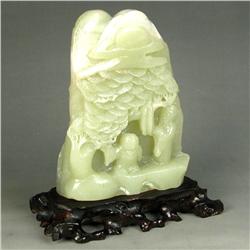 Chinese Hetian Jade Statue Man & Pine Tree (ANT-1453)