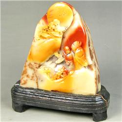 Chinese Shoushan Stone Statue Man & Pine Tree (ANT-1454)