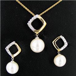 Pearl Diamond 14k Pendant Earrings Chain (JEW-2836)