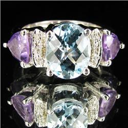 34.51ctw Amethyst Blue Topaz Sterling Ring (JEW-2868)