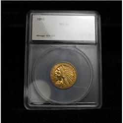 SEGS 1910-p $5 Gold Indian Graded ms65  RARE AUCTION HIGHLIGHT!!