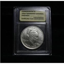 1990-w Eisenhower Centennial Uncirculated Commemorative Silver Dollar graded ms70