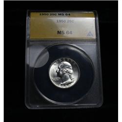 ANACS 1950-p Washington Quarter Graded Choice Uncirculated ms64