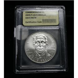 2009-p Louis Braille Uncirculated Silver Commemorative Graded ms70