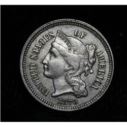1870 3c Piece Grades Almost Uncirculated au58