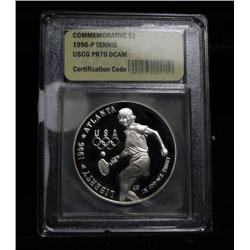 1996-p Olympic Tennis Proof Commemorative Silver Dollar Graded PR70 DCAM