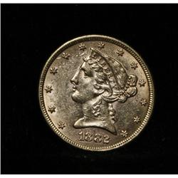 1882-p $5 Liberty Gold Half Eagle Grades Choice Uncirculated ms60