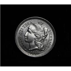 STUNNING 1865 3 Cent  Nickel Grades Gem Uncirculated ms65  CIVIL WAR ISSUE