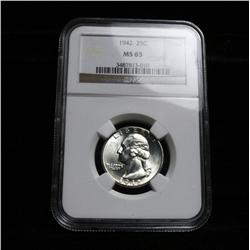 NGC 1942-p Washington Quarter 25c WWII issue Graded Gem Uncirculated ms65
