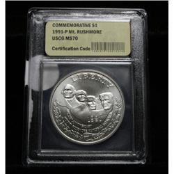 1991-p Mt. Rushmore Uncirculated Commemorative Dollar Grades ms70