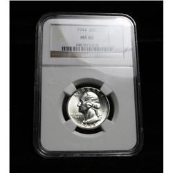 NGC 1944-p Washington Quarter 25c WWII issue Graded Gem Uncirculated ms65