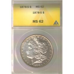 1878-S ANACS CERTIFIED MS-62 MORGAN SILVER DOLLAR