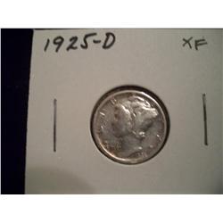 RARE 1925-D Silver Mercury Dime, XF