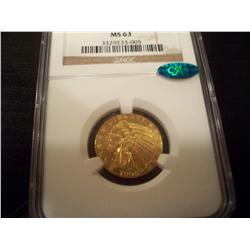 1908 PCGS Graded MS-63 $5 Gold Indian