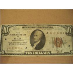 1929 $10 Federal Reserve Bank of Boston Bank Note