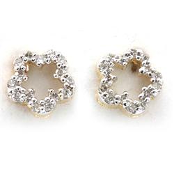Genuine 0.12 Ctw White Diamond Flower Earring 14K Yellow Gold 0.98G