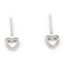 Genuine 0.17 Ctw White Diamond Heart Dangling Earring 14K White Gold 2.35G