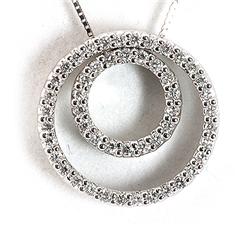 Genuine 0.44 Ctw White Diamond Double Circle Necklace 18K White Gold 16" 3.25G