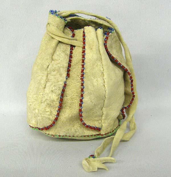 Native American Sioux Doe Skin Beaded Rounded Medicine Bag
