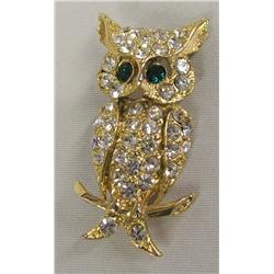 Vintage Estate Rhinestone Snowy Owl Pin