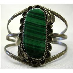 Native American Navajo Silver Malachite Bracelet