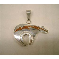 Native American Navajo Silver Coral Bear Pendant