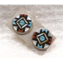 Native American Zuni Inlay Earrings by Natachee
