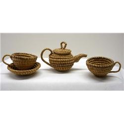 Native American Tohono O'odham Tea Set Basketry