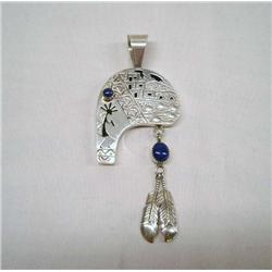 Native American Navajo Silver Lapis Pendant