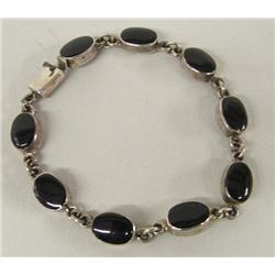 Mexican Silver Onyx Link Bracelet