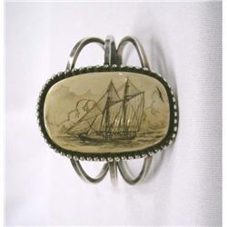 Native American Navajo Silver Scrimshaw Bracelet
