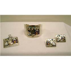 Native American Zuni Bracelet, Earrings & Pendant