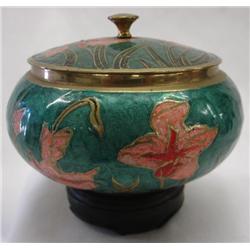 Cloisonne Lidded Jar on Wood Base